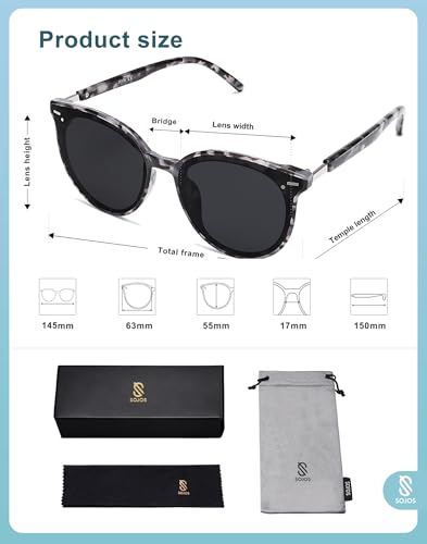 SOJOS Sunglasses Womens Trendy 2025 Classic Round Retro Vintage Shades Large Frame Sunnies SJ2067 - color: Grey
