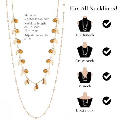 BULINLIN Layered Long Necklaces for Women Long Beaded Chain Necklace CostumeJewelry Mothers Day Gifts for Mom - color: Camel