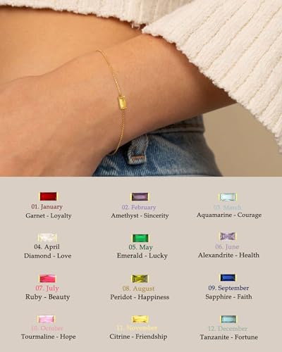 FUNEIA Birthstone Gold Bracelets for Women Non Tarnish Trendy Dainty 14K Gold Plated Bracelet Stack Stackable Blue Green May Emerald Friendship Bracelets Jewelry Gifts for Mom Best Friend - color: 11. November(Citrine)