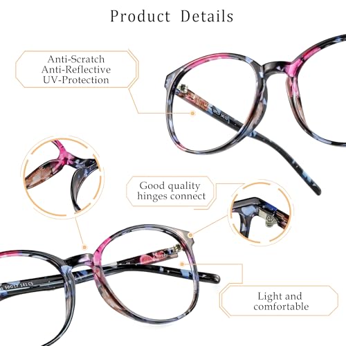 LifeArt Round Blue Light Blocking Glasses, Computer Glasses, Gaming Glasses, TV Glasses for Women Men (Floral, No Magnification) - color: 04_days_floral, size: +0.00(No Magnification)