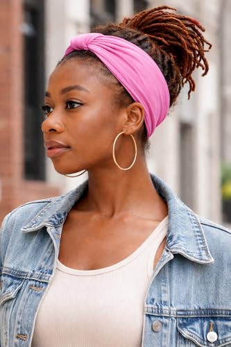 Satin Lined Knot Headband for Women – Wide Stretch Fabric Head Wrap with Twist Knot, Soft Ribbed Jersey, Comfortable Non-Slip Hair Band Protects hair from damage and breakage. (Rose) - color: Rose