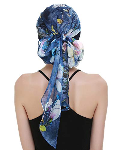 Chemo Headwear Turbans for Women Long Hair Head Scarf Headwraps Cancer Hats - color: Denim Blue