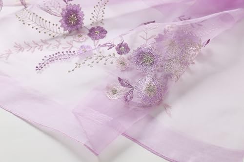 Jeelow Silk Blend Floral Fashion Scarf Shawl Wrap Lightweight Sheer For Women Floral Embroidery Wedding Party Prom - color: Lavender Blossom