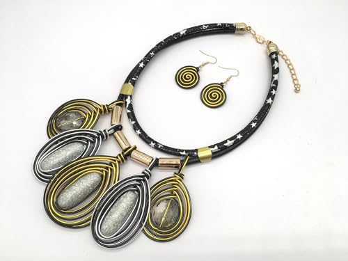 Statement African Necklace For Women African Jewelry Costume Earring Sets Tribal Fashion Colorful Big Rhinestone Crystal Pendent Collar Choker Bold Chunky Bib Handmade - color: B silver