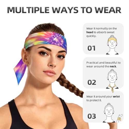 Sports Tie Headband Bandana Running Athletic Sweat Band Elastic Adjustable Sport Head Tie for Men Women Head Ties Ninja Tie Headbands Tennis Sweatbands Soccer Basketball Teams Running Head Band - color: Tie Dye