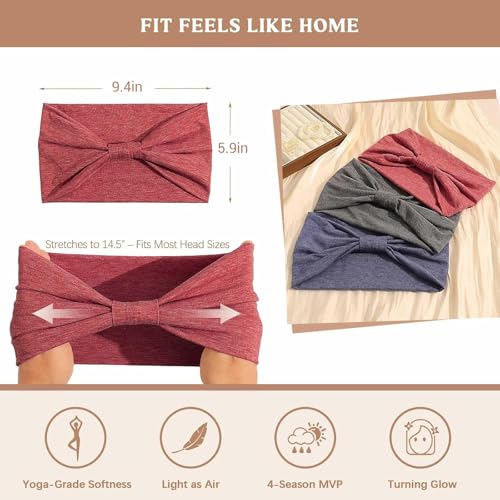 Awumbuk Wide Headbands for Women Knotted No Slip Head Bands Soft Turban Headband Hair Accessories Boho African Solid Color Head Wraps for Women Yoga Workout (Dark grey) - color: Dark grey