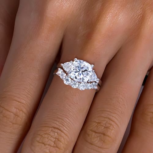 Oval/Pear/Cushion Cut Moissanite Wedding Ring Set D Color VVS1 Clarity 925 Sterling Silver Engagement Promise Anniversary Rings Bridal Sets for Women with Certificate - style: 4.14cttw Cushion Cut