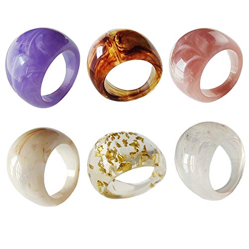 Set Resin Colorful Wide Thick Dome Knuckle Finger Stackable Joint Ring Retro Acrylic Transparent Vintage Jewelry Party Elegant Handmade Gift Diameter 18mm Stylish Bold - color: 6pcs-2