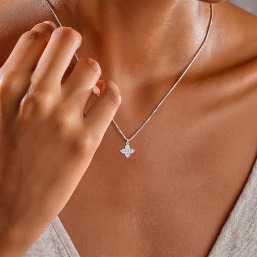 Dainty Gold Necklaces for Women Trendy Non Tarnish 14K Gold Plated Cubic Zirconia Necklace Layered Simple Cute Four Leaf Clover Choker Jewelry Birthday Gifts - color: Silver, style: Box CZ