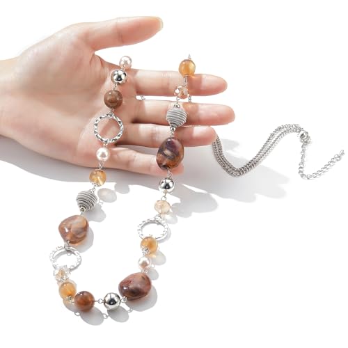 PEARL&CLUB Long Beaded Necklaces For Women - Sweater Chain Fashion Jewelry Necklace Gifts For Women - color: 23-Brown
