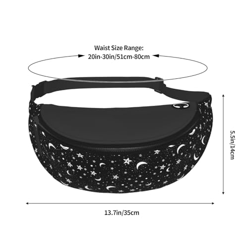 night sky stars moon boho style Fashion casual fanny pack waist bag men women adjustable belt waist bag for travel hiking cycling running festival carnival - color: Black25