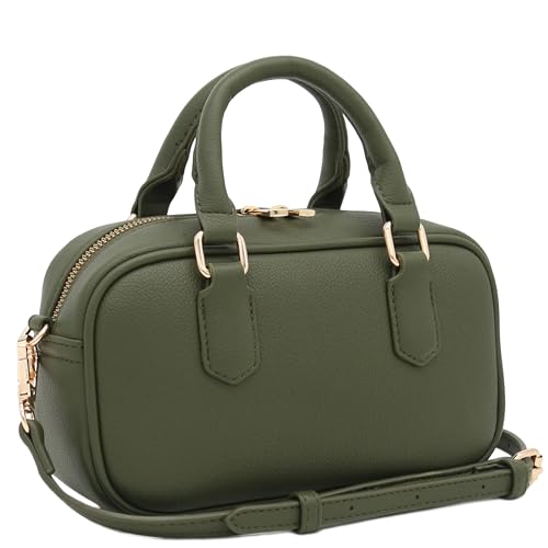 FashionPuzzle Mini PU Leather Satchel Purse Top Handle Crossbody Bag - color: Olive