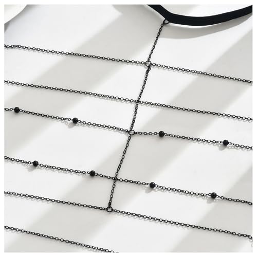 Summer Beach Leg Body Jewelry,Bohemian Elastic Band Leg Thigh Chain Bikini Multi-layered Bead Thigh Chain Accessory Jewelry for Women - color: Black