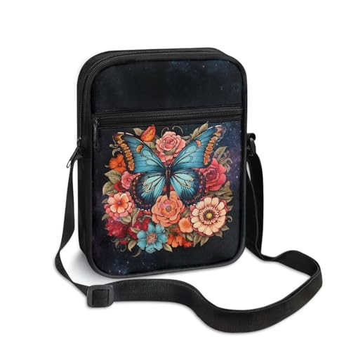 Womens Crossbody Bag Cell Phone Purse Wallet Small Shoulder Handbag for Workout Travel Gym - color: Butterfly Mandala