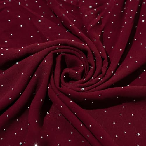Shawls and Wraps for Evening Dresses Sheer Chiffon Women Elegant Soft Silky Sparkly Wedding Bridal Scarf - color: Burgundy C