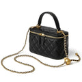DORIS&JACKY Small Quilted Box Crossbody Purse For Women, Designer Lambskin Leather Mini Top Handle Tote Bag With Chain Strap - color: 1-black