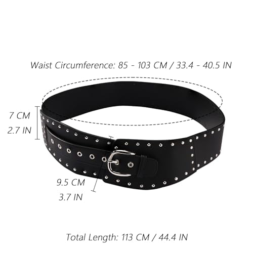 MILAKOO Vintage Punk Leather Waist Belt for Women 80s Goth Costume Cinch Belts Ladies Western Belt for Jean - color: E1: Black