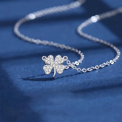 Dainty Gold Necklaces for Women Trendy Non Tarnish 14K Gold Plated Cubic Zirconia Necklace Layered Simple Cute Four Leaf Clover Choker Jewelry Birthday Gifts - color: Silver, style: Cable CZ-3