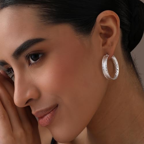 LeCalla 925 Sterling Silver Hoop Earrings for Women | 14K Gold-Plated & Rose Gold-Plated Diamond-Cut Hoop Earrings | Textured Click-Top Hoops Earring Jewelry - color: Yellow Gold DC Textured-30MM