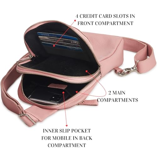 Leather Sling Bag for Women Genuine Crossbody Purse Small Trendy Cross Over Chest with Phone and Credit Card Slots (Baby Pink Nappa) - color: Baby Pink Nappa