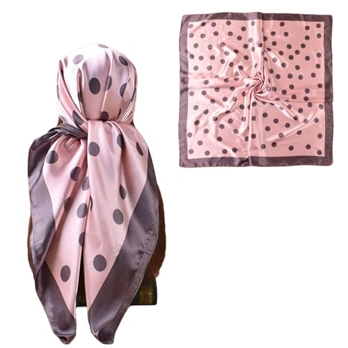 35” Satin Large Square Head Scarves-Like Silk Satin Scarf for Hair Wrapping at Night Bandana Square Scarf for Sleeping - color: Big Polka Point-pink