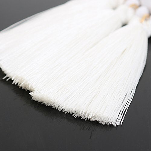 boderier Bohemian Statement Thread Tassel Chandelier Drop Dangle Earrings with Cassandra Button Stud - color: White