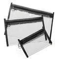 Clear Makeup Bags, 3 Pack Small Cosmetic Toiletry Bags with Zipper, PVC Clear Travel Bags for Women and Men Travel Airport Organizing, Black