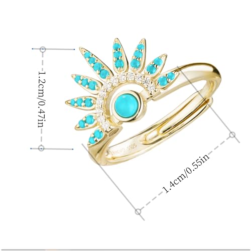 925 sterling silver 14K real gold plated rings band for women size adjustable ，dainty fashion cute boho faux turquoise cubic zirconia fidget ring fine jewelry