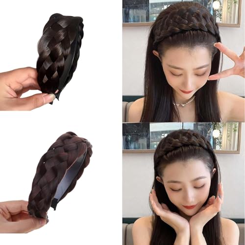 Jowxsx Black Brown Twist Braided Headband Wig Wide-Brimmed Hair Hoop Simple Ponytail Braid Hairpiece Hairband Hair Accessories Stretch Quality Synthetic Braided Headband Women Girl Braid