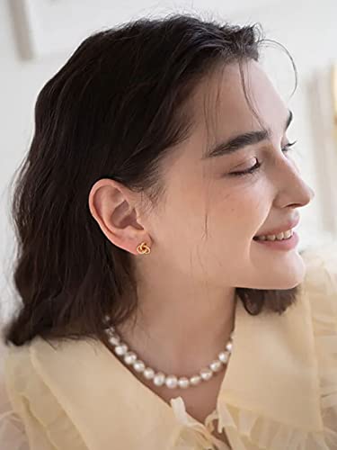 18K Gold Love Knot Stud Earrings for Women Statement Button Pearl Stud Earrings Minimalist Cute Small Post Earring - color: 1. Knot
