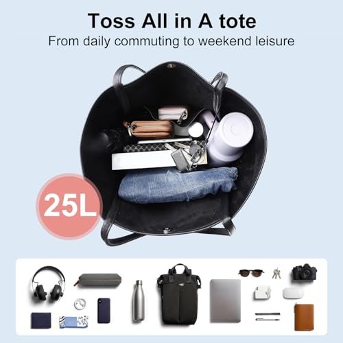 Large Tote Bag for Women Work 25L Travel Vegan Leather Ladies Handbags Weekender Purses - color: Aa-black