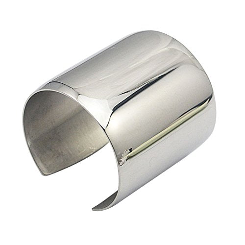 Stainless Steel Smooth Polished Open Cuff Bangle Bracelet for Women Lady Girls Gift - color: Silver