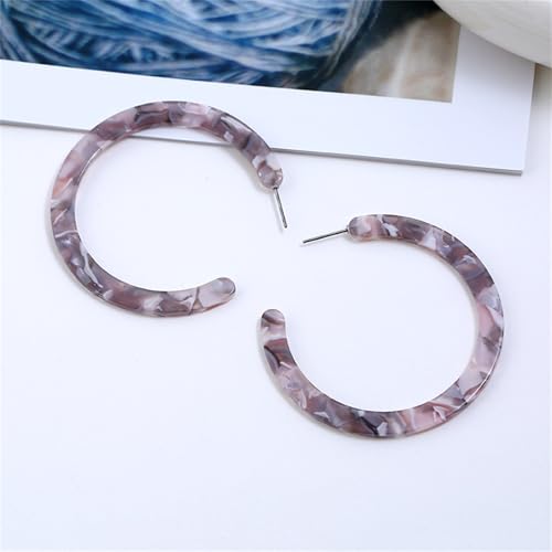 Boho Acrylic Hoop Earrings Bohemian Statement Colorful Acetate Lucite Tortoise Shell Resin Geometric Big Lightweight C Open Hoops Earrings for Women Prom Party Holiday Fashion Jewerly Gifts - color: Grey