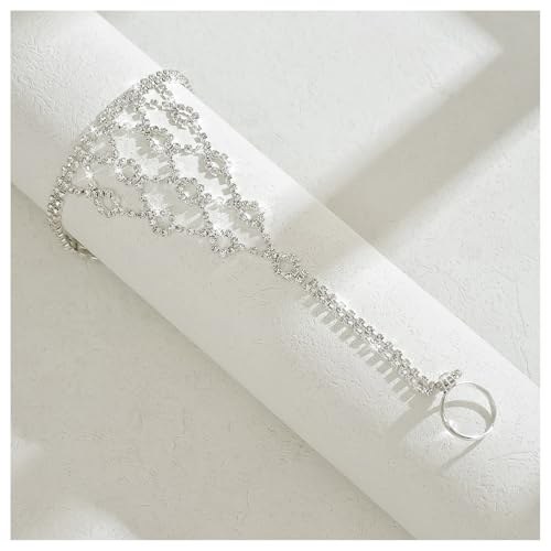 1Pair Sexy Rhinestone Foot Chain for Women,Summer Beach Rhinestone Toe Ring Anklet Foot Jewelry Boho Statement Barefoot Sandals for Bridal Wedding Prom - color: Silver