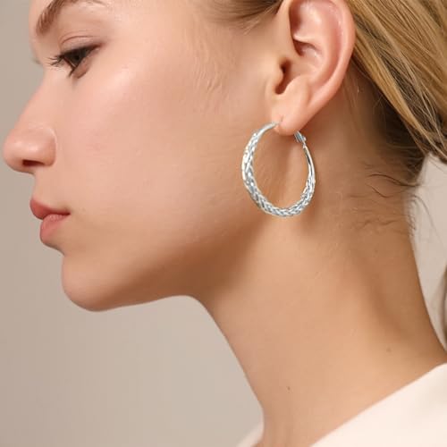 Senteria Silver Hoop Earrings for Women Hypoallergenic 925 Sterling Silver Post Hoop Earrings Lightweight Large Hoops Earring Thick Twisted Silver Hoops 30/40/50MM - color: 40MM Silver