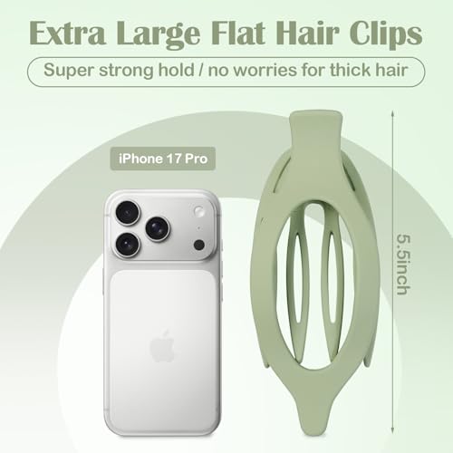 5.5 Inches Extra Large Flat Hair Clips for Women, 4 Pack XL Big Claw Clips for Thick Hair, Oversized Matte Strong Hold Non-slip Flat Claws, Green - color: Green-XL