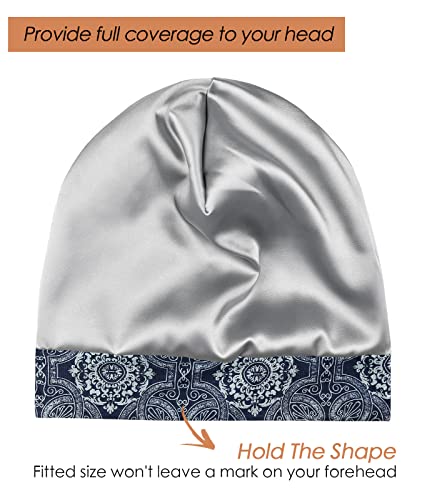 Adjustable Satin Lined Sleep Cap for Dreadlocks Curly Hair Large Head-Stay On Overnight - color: Dark Blue