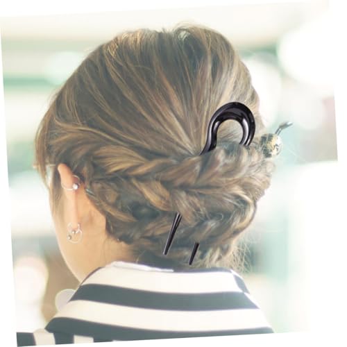 Healeved 6pcs Leopard Print U-shaped Hair Forks Hairpins for Women, Resin Double-prong Hair Clips Set for Wedding Updos and Daily Styling