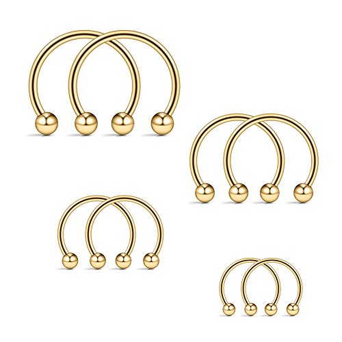 Ruifan 16G Surgical Steel CBR Nose Septum Horseshoe Earring Eyebrow Tongue Lip Nipple Helix Tragus Piercing Ring 6-16mm - color: Gold