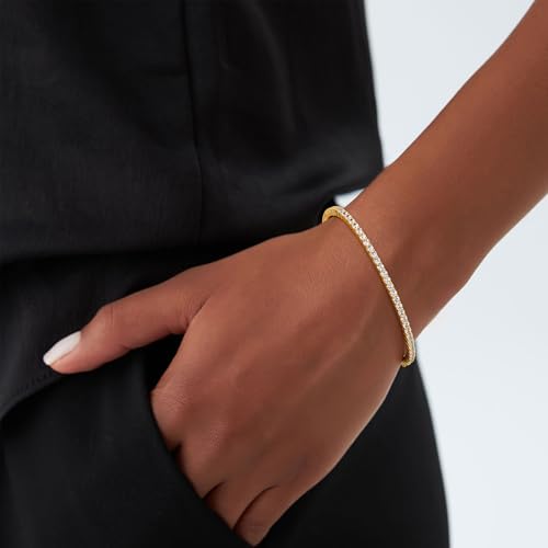 Turandoss Gold Bangle Bracelets for Women - Dainty 14K Gold Plated Tennis Bangle Bracelet Personalized Cubic Zirconia Oval Cuff Bracelets Jewelry Gifts - color: Half CZ Bangle - Claw Tennis