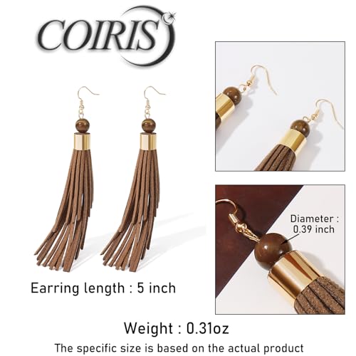 Coiris Boho Leather Layered Tassel Earrings for Women Lightweight Leather Fringe Dangle Earrings Handmade Bohemian Summer Beach Western Drop Earrings for Women - color: Brown