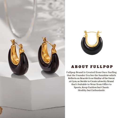 Fullpop Vintage Earrings for Women, Chunky 14K Gold Plated Resin Hoop Earrings Lightweight Hollow Drop Earrings Hypoallergenic Earrings for Women Vintage Anthropologie Jewelry Gifts for Women - size: U Shape-Black