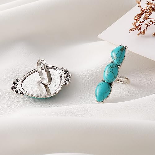 Bohemian Turquoise Ring for Women Stackable Vintage Chunky Boho Turquoise Ring Set Dainty Open Gemstone Knuckle Midi Finger Rings Western Statement Rings Jewelry - style: two