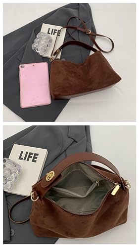 Women Slouchy Suede Satchels Shoulder Bag Faux Suede Hobo Bags Crossbody Phone Purse Top-Handle Tote Handbag Purse - color: Coffee