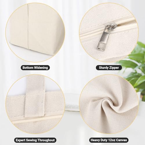 Segarty Blank Tote Canvas Bag with Zipper, 3pcs 19.7x15.7 inch Bags with Handles, 12oz Heavy Duty Reusable Washable Grocery Shopping Bags Plain Bags for Teacher DIY Art Craft Paint Embroidery - size: 19.7"x15.7"x7.9", style: Beige_3pcs