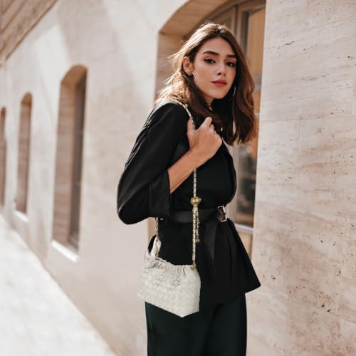 Joryin Woven Women's Crossbody Bag & Evening Purse, Trendy Dumpling Clutch & Hobo Cloud Shoulder Bag Trendy Dumpling Clutch - color: Woven Leather-light Beige