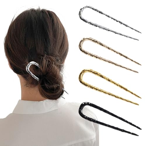4 Pcs U Shaped, Metal French Twist Hair Pins, Hair Forks for Buns, Updo Accessories for Women & Girls and All Hair Types, Stylish Elegant
