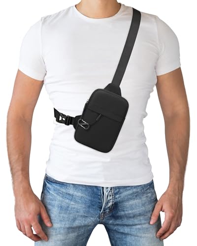 Peicees Small Anti-theft Sling Bag for Men Women Waterproof Mini Crossbody Backpack Chest Bag Travel Passport Phone Holder, Black - color: Black