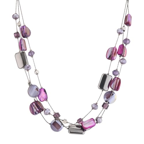FULU AUTUMN Beaded Statement Necklaces for Women Shell Bead Chunky Collar Necklace Summer Layer boho Costume Jewelry for Her - color: Purple