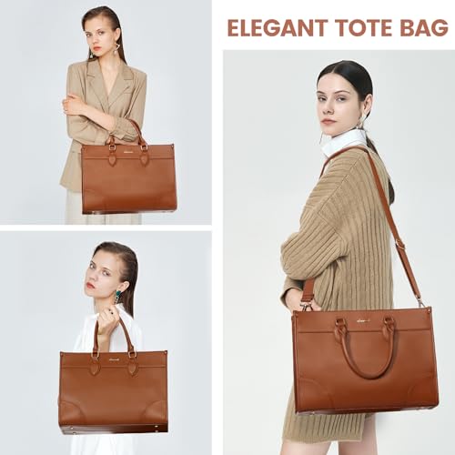 LOVEVOOK Laptop Bag for Women 15.6 lnch,Waterproof Laptops Tote Bags for Womens,Professional Work Bags for Women with Cup Holder,Large Laptop Purse Computer Briefcase Office Teacher Clutch Bag,2 PCS - color: Yellowish Brown(leather), size: 15.6 Inch